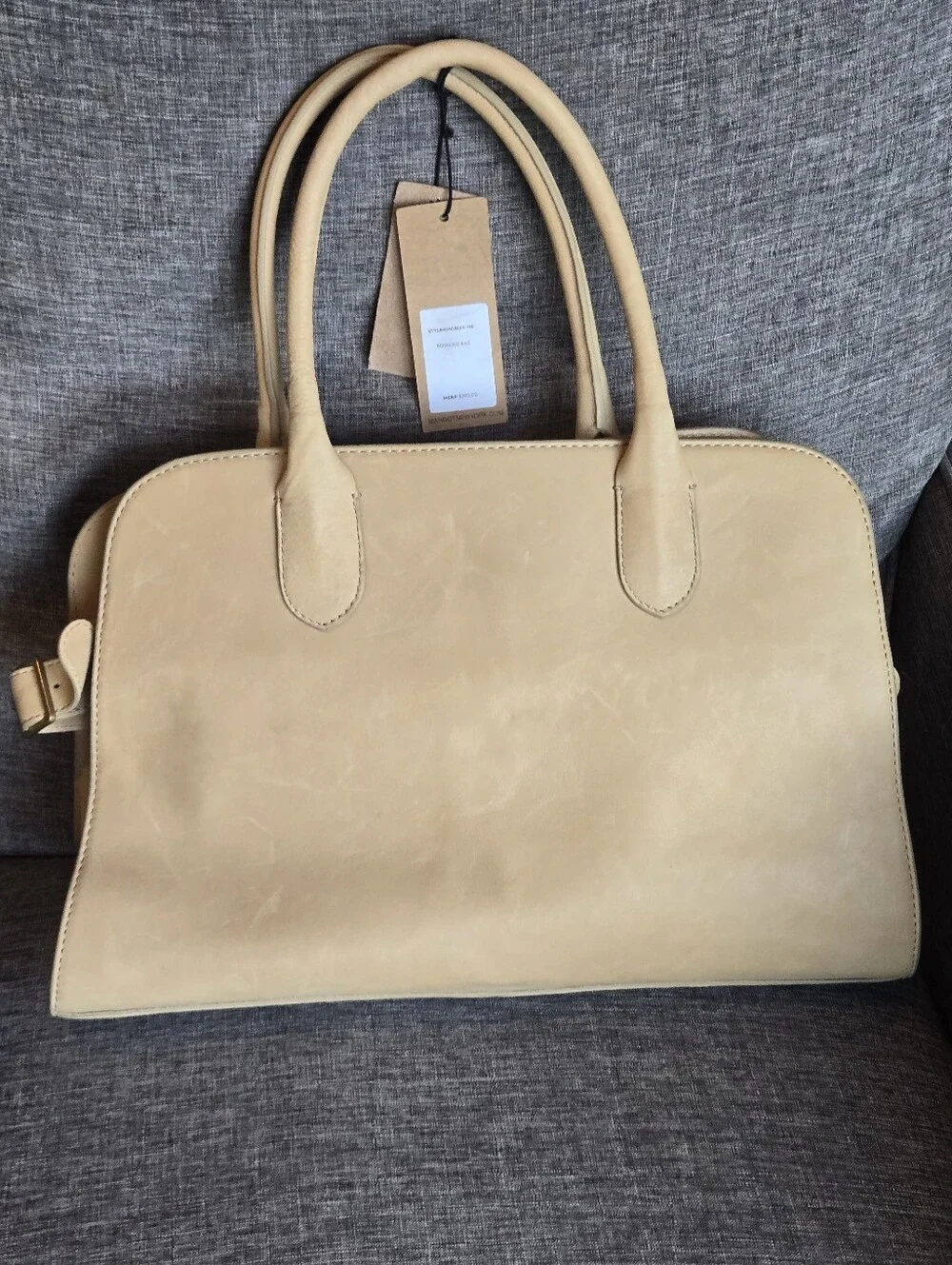 Margot New York Genuine Leather Bowling Bag in color Sand